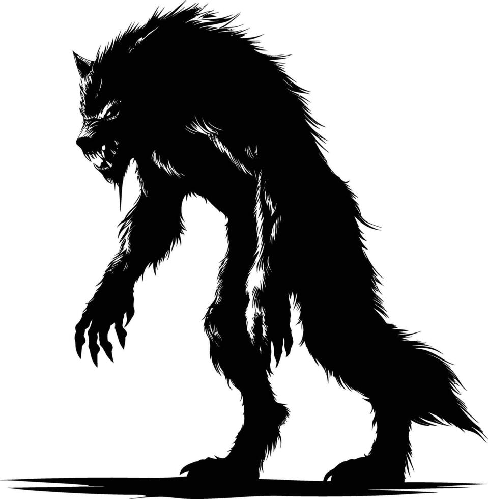 ai gegenereerd silhouet weerwolf of zo nu en dan lycanthrope of Lycan monster zwart kleur enkel en alleen vol lichaam vector