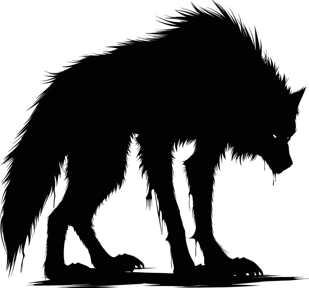 ai gegenereerd silhouet weerwolf of zo nu en dan lycanthrope of Lycan monster zwart kleur enkel en alleen vol lichaam vector