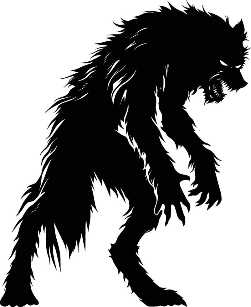 ai gegenereerd silhouet weerwolf of zo nu en dan lycanthrope of Lycan monster zwart kleur enkel en alleen vol lichaam vector