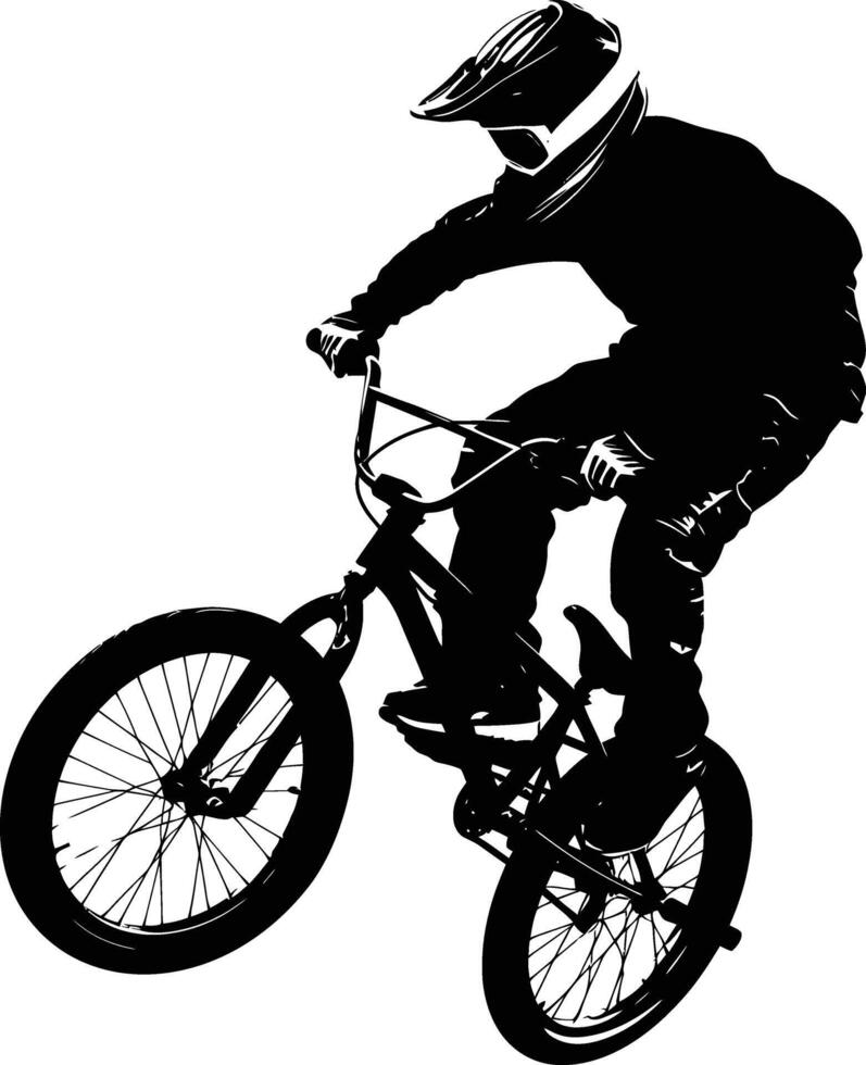 ai gegenereerd silhouet bmx fiets springt in de lucht zwart kleur enkel en alleen vol lichaam vector