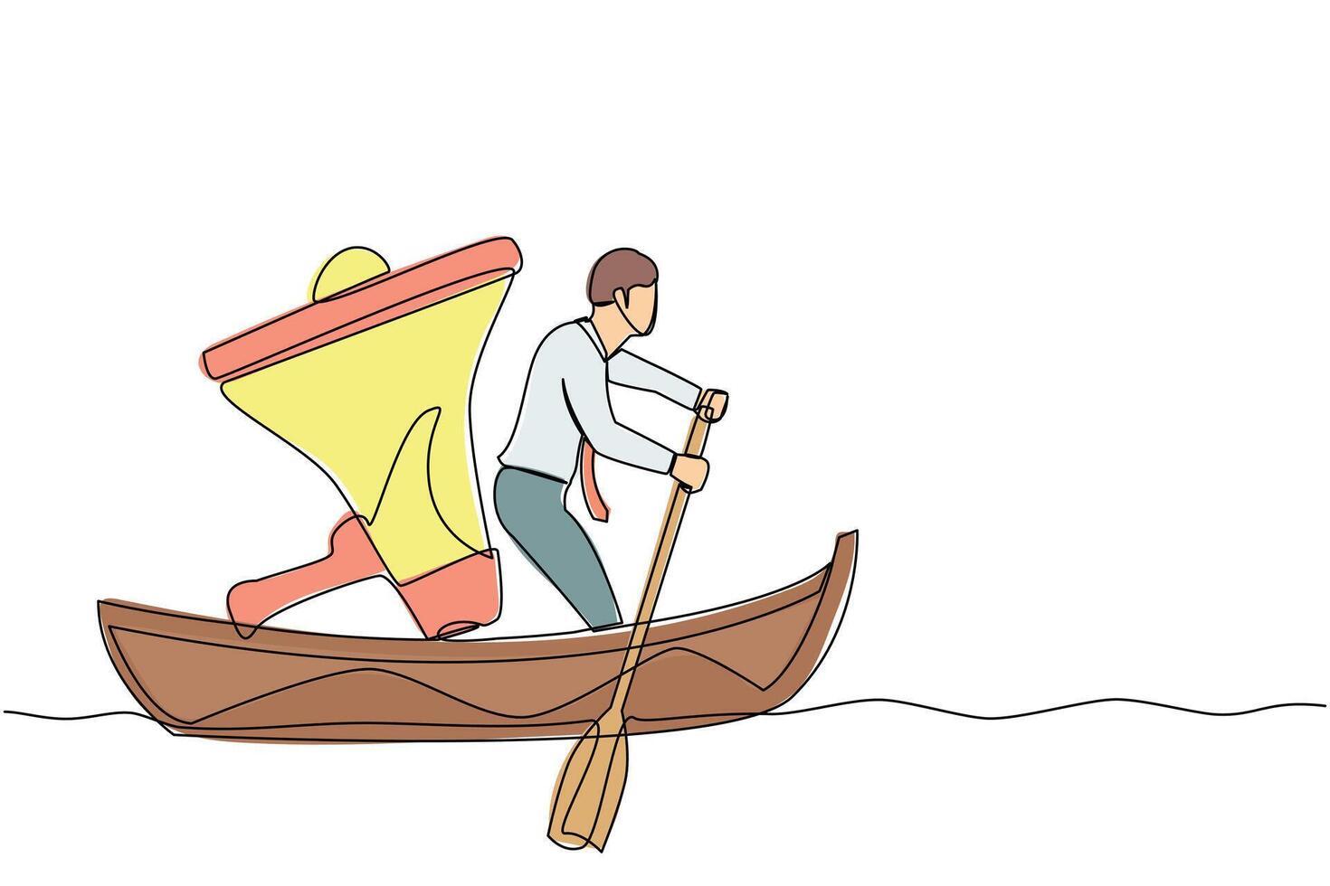 single een lijn tekening Arabisch zakenman het zeilen weg Aan boot met megafoon. commando leider, controle door megafoon, leiderschap en teamwerk. doorlopend lijn ontwerp grafisch vector illustratie