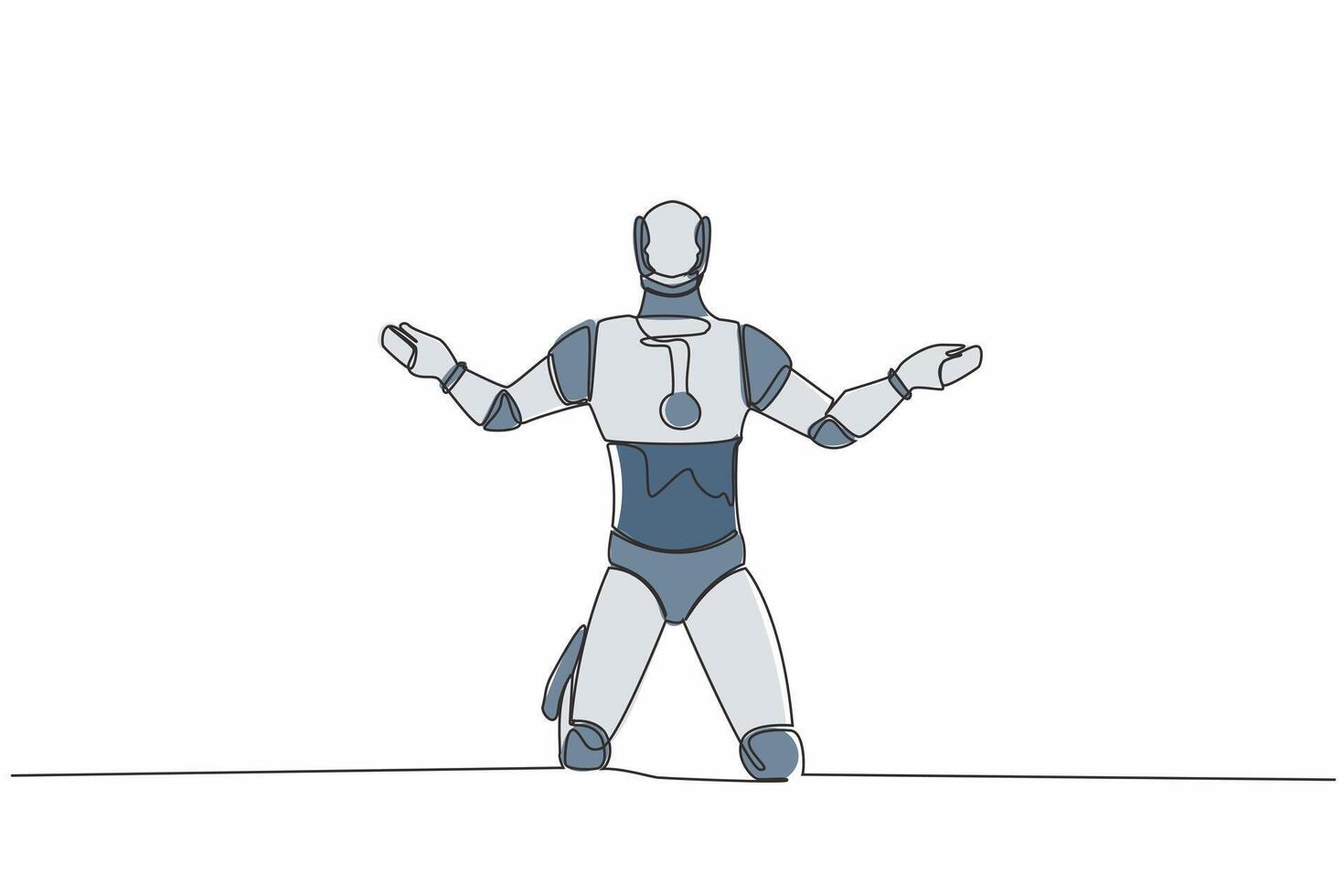 doorlopend een lijn tekening robot wanhoop lijden rouw. verdrietig gebaar uitdrukking. burn-out, depressie wanorde. humanoid cybernetisch organisme. toekomst robotachtig. single lijn trek ontwerp vector illustratie