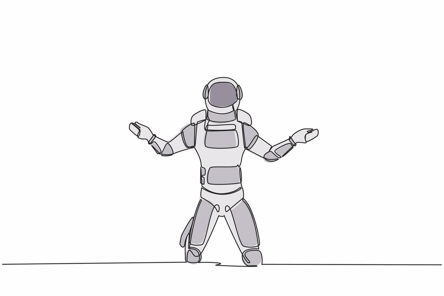 single een lijn tekening astronaut wanhoop lijden rouw. verdrietig gebaar uitdrukking. depressie ten gevolge naar ruimte bedrijf faillissement. kosmisch heelal ruimte. doorlopend lijn trek grafisch ontwerp vector illustratie