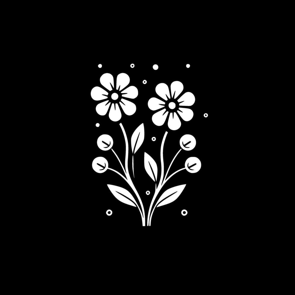 bloemen - zwart en wit geïsoleerd icoon - vector illustratie