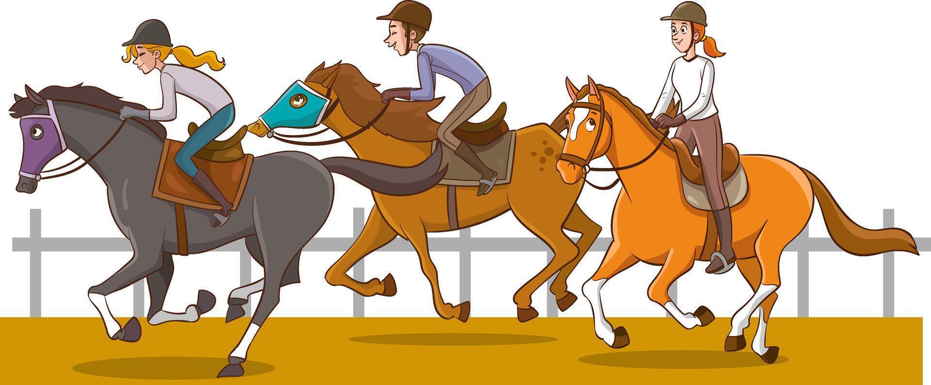 vector illustratie van ruiter sport opleiding te paard rit.persoon rijden paarden