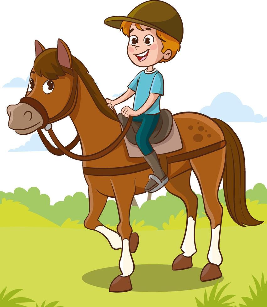 kinderen rijden paarden vector illustratie van ruiter sport opleiding te paard rijden