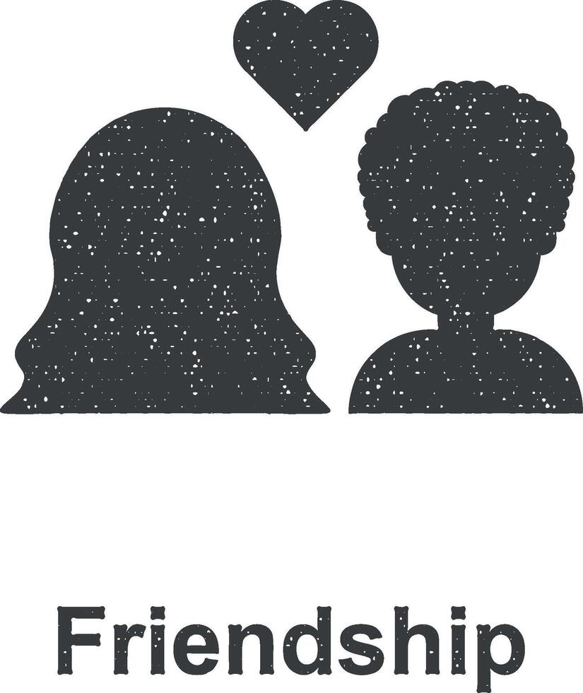 vrienden, hart, paar kleur icoon vector illustratie in postzegel stijl