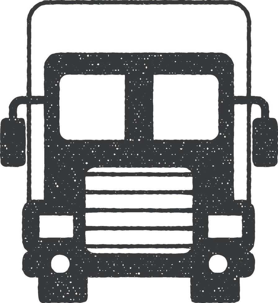 voorkant visie vrachtwagen, reizen icoon vector illustratie in postzegel stijl