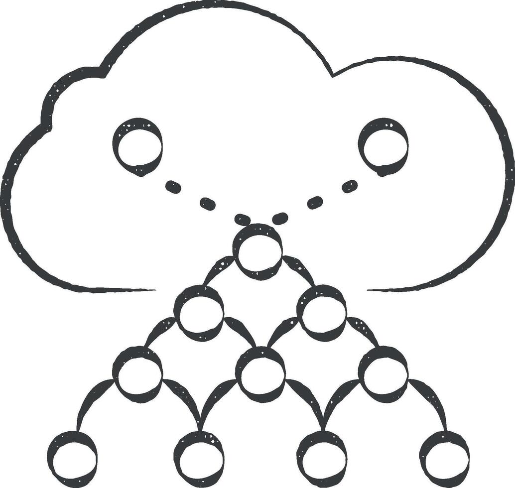 wolk netwerk icoon vector illustratie in postzegel stijl