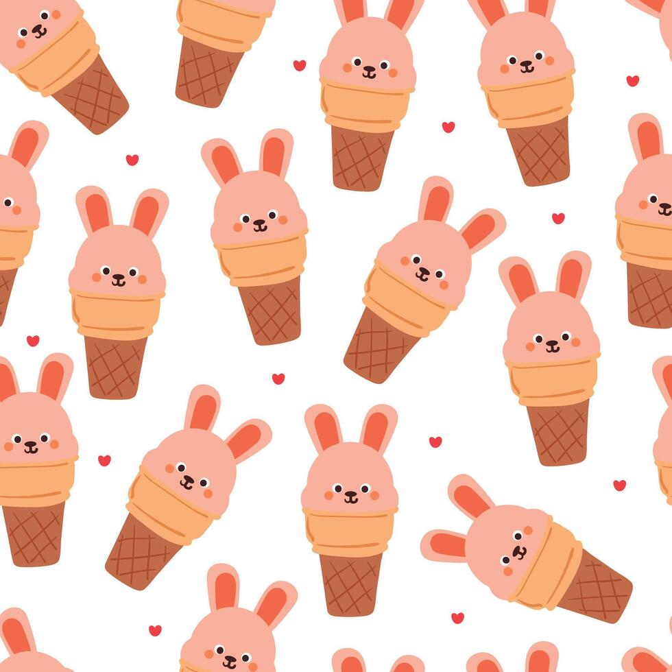 print naadloos patroon tekenfilm konijn ijs room. schattig dier behang voor textiel, geschenk inpakken papier vector