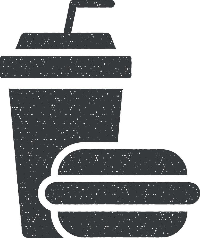 muziek- festival, hamburger, drankje, snel voedsel icoon vector illustratie in postzegel stijl