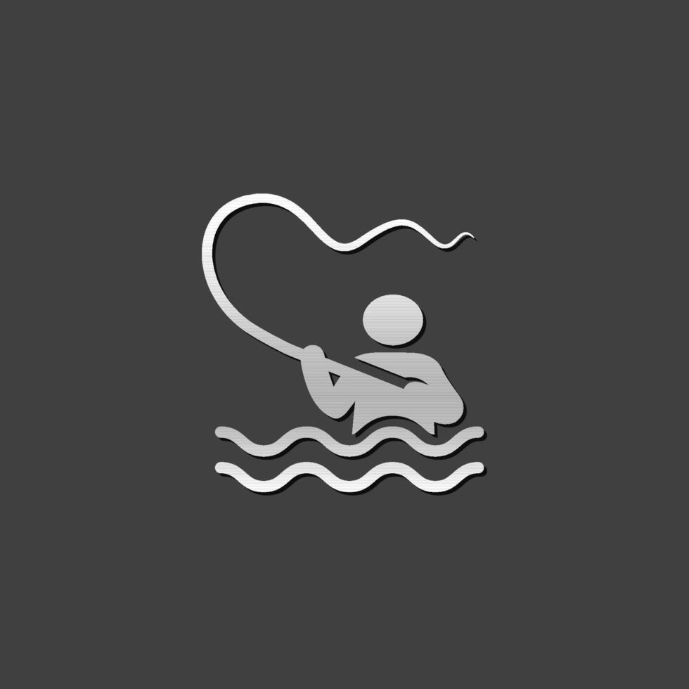 visvangst icoon in metalen grijs kleur stijl. sport vrije tijd water meer vector