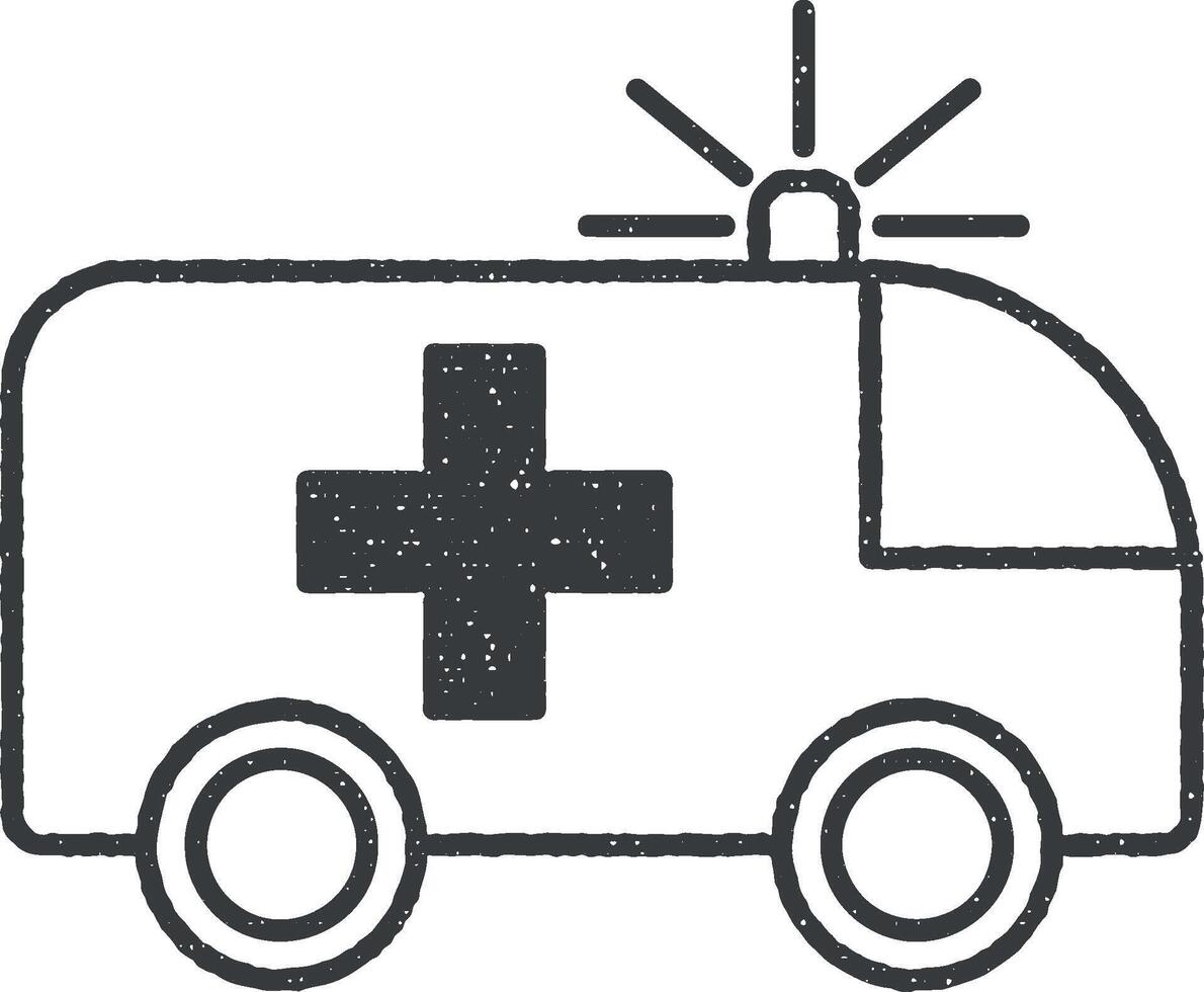 ambulance icoon vector illustratie in postzegel stijl