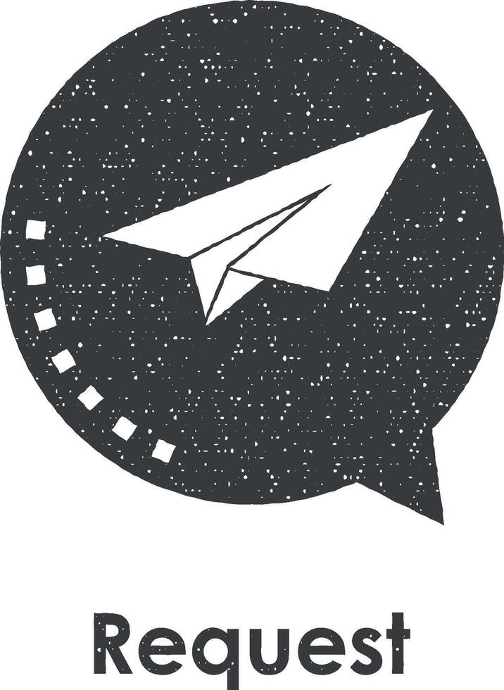 papier vlak, bubbel, versturen, verzoek vector icoon illustratie met postzegel effect