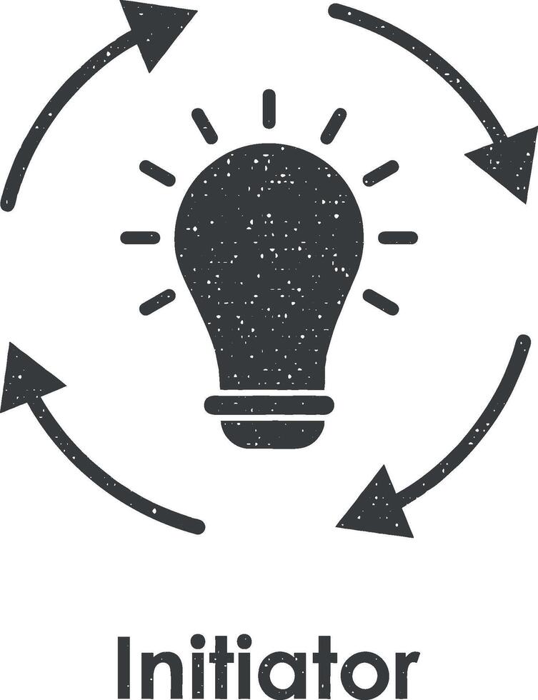 cirkel, pijlen, lamp, initiator vector icoon illustratie met postzegel effect