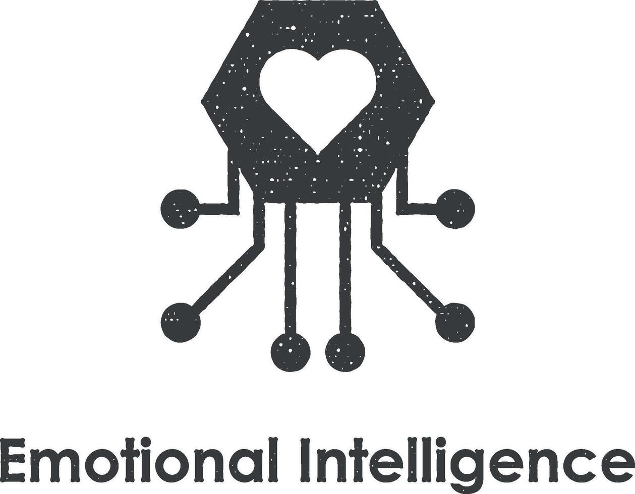zeshoek, circuit, hart, emotioneel intelligentie- vector icoon illustratie met postzegel effect