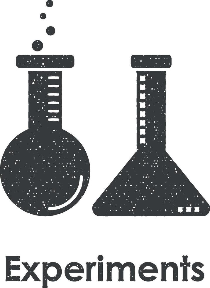 fles, chemie, experimenten vector icoon illustratie met postzegel effect
