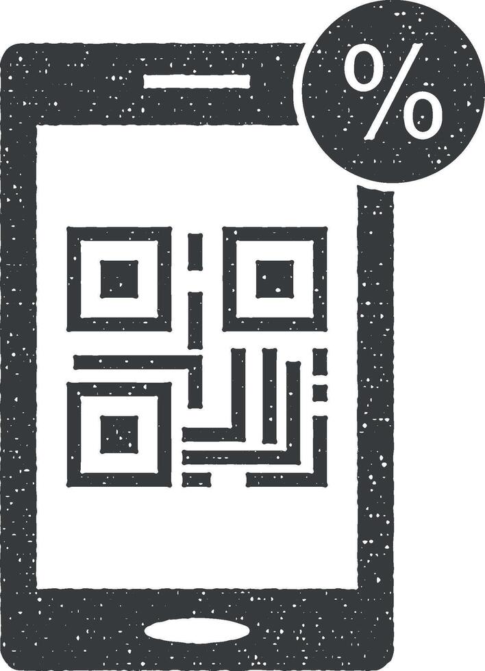 e-commerce, qr, telefoon vector icoon illustratie met postzegel effect