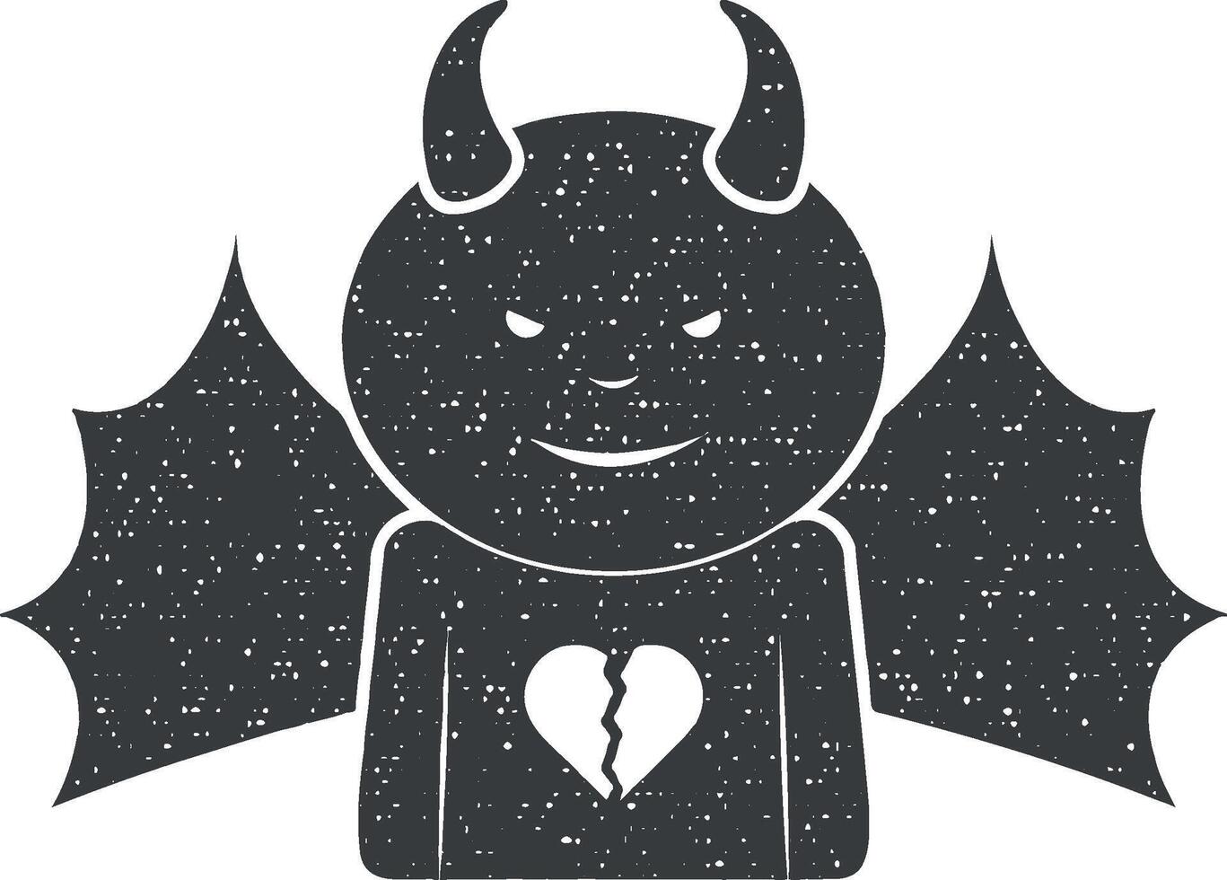 een demon met een gebroken hart vector icoon illustratie met postzegel effect