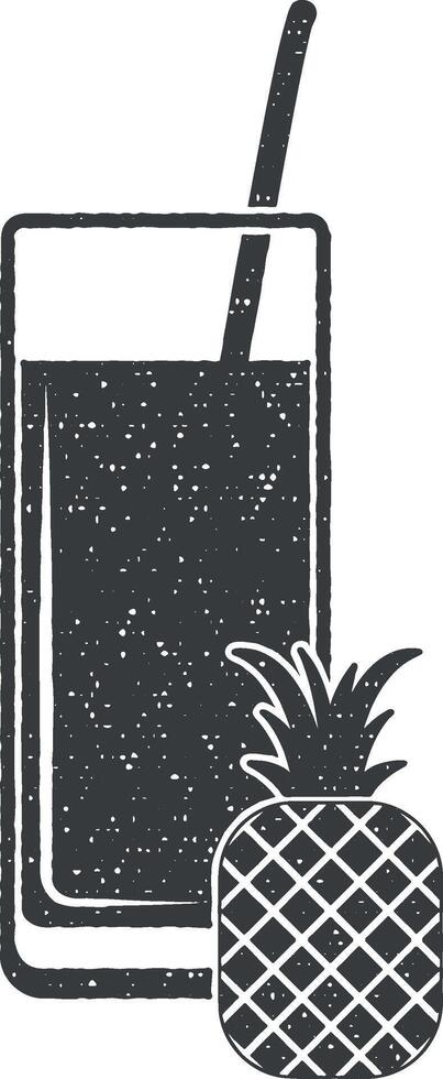 ananas sap in een glas vector icoon illustratie met postzegel effect