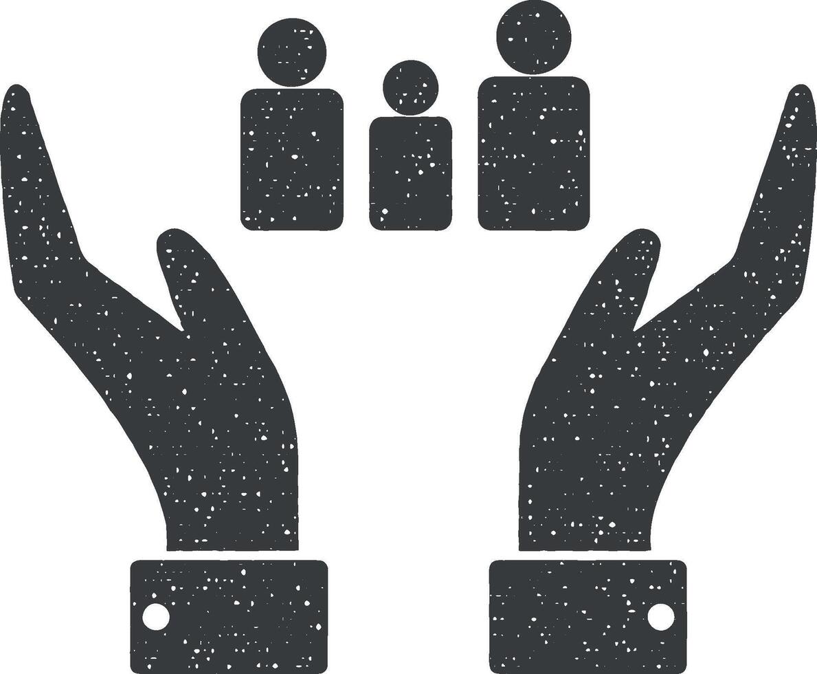 de handen bewaker familie vector icoon illustratie met postzegel effect