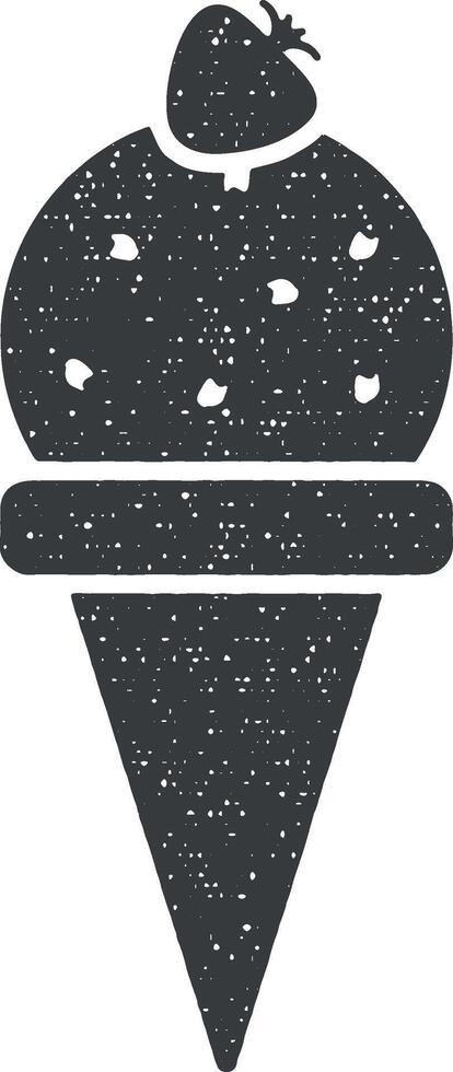 bevroren bal in toeter met aardbeien vector icoon illustratie met postzegel effect
