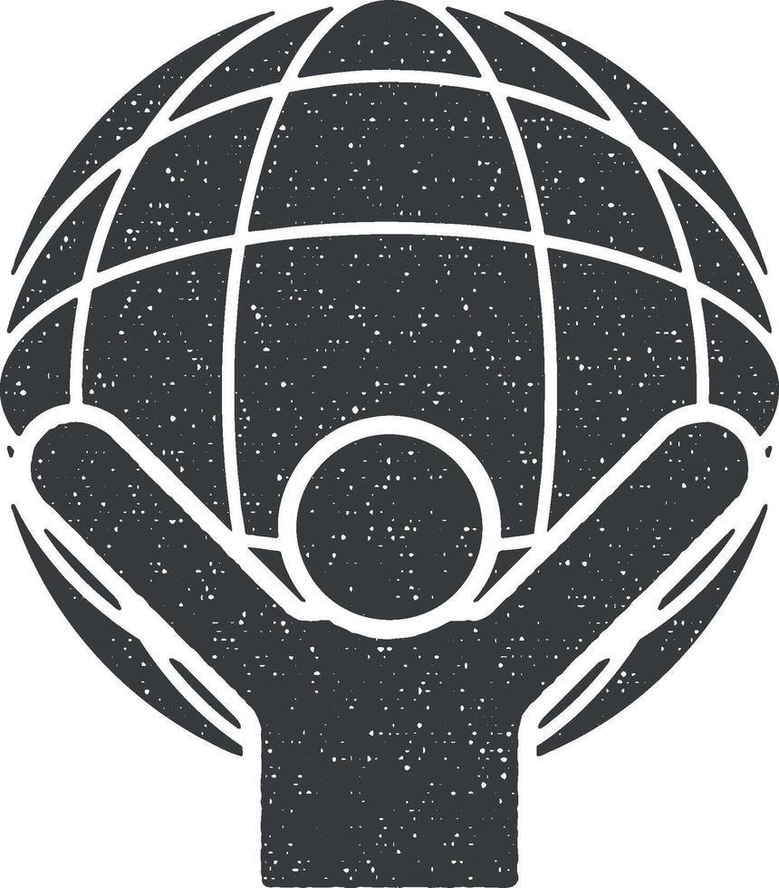 Mens en wereldbol vector icoon illustratie met postzegel effect