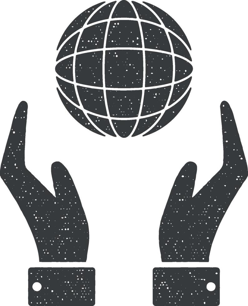 handen bewaker aarde vector icoon illustratie met postzegel effect