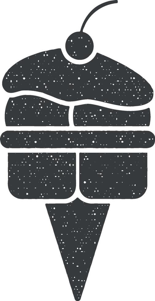 ijs room in een wafel toeter vector icoon illustratie met postzegel effect