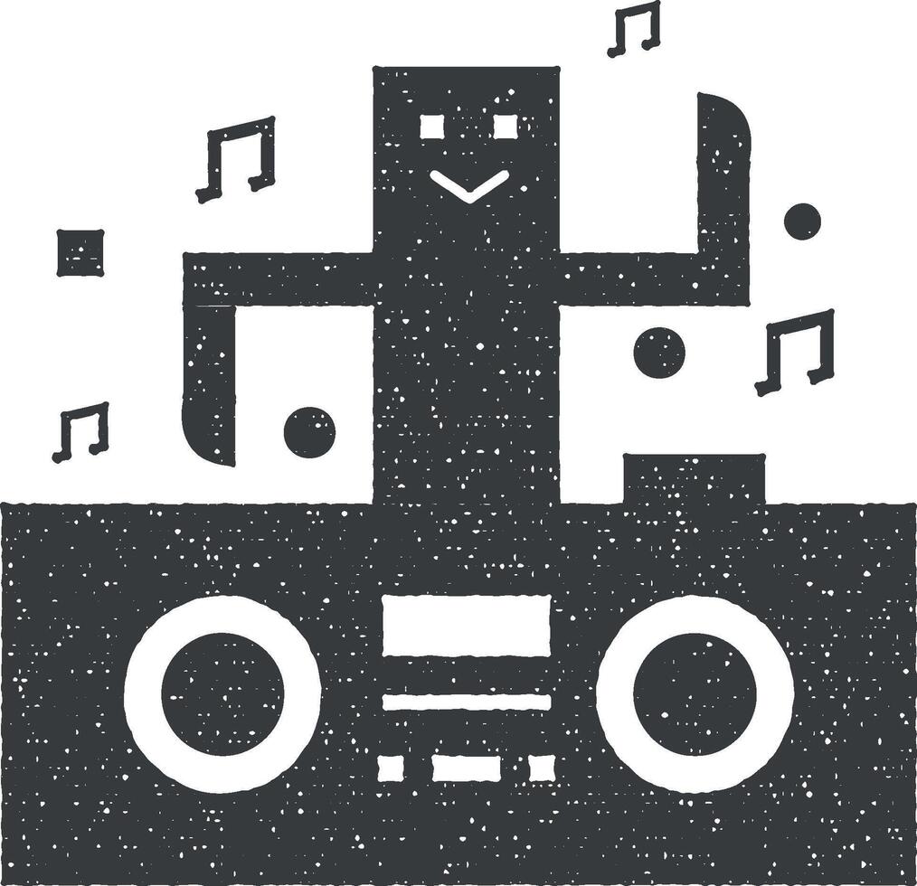 karaoke, concert, dj vector icoon illustratie met postzegel effect