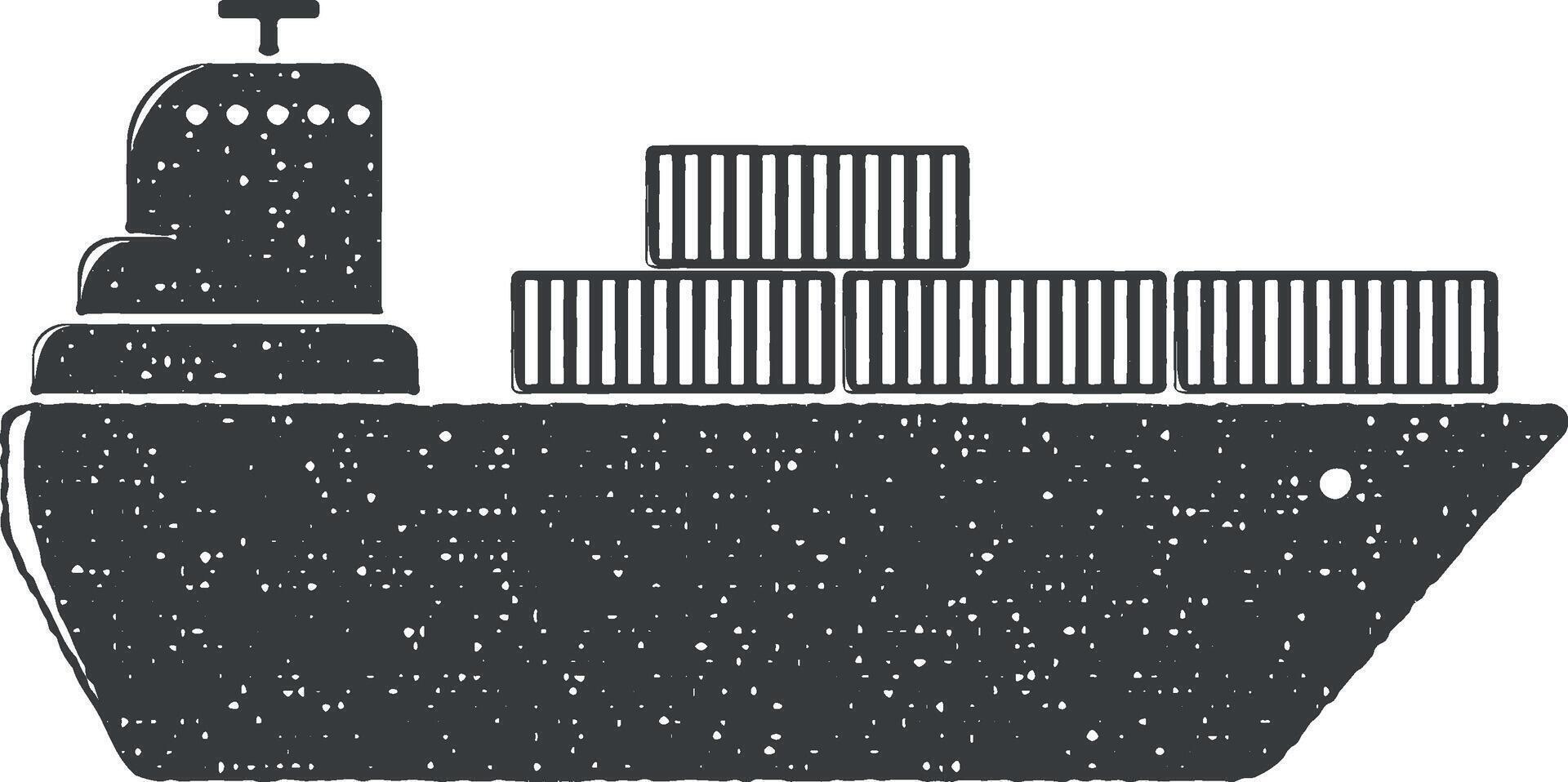 schip met containers vector icoon illustratie met postzegel effect