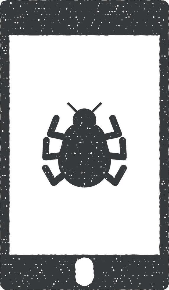 virus in slim telefoon vector icoon illustratie met postzegel effect