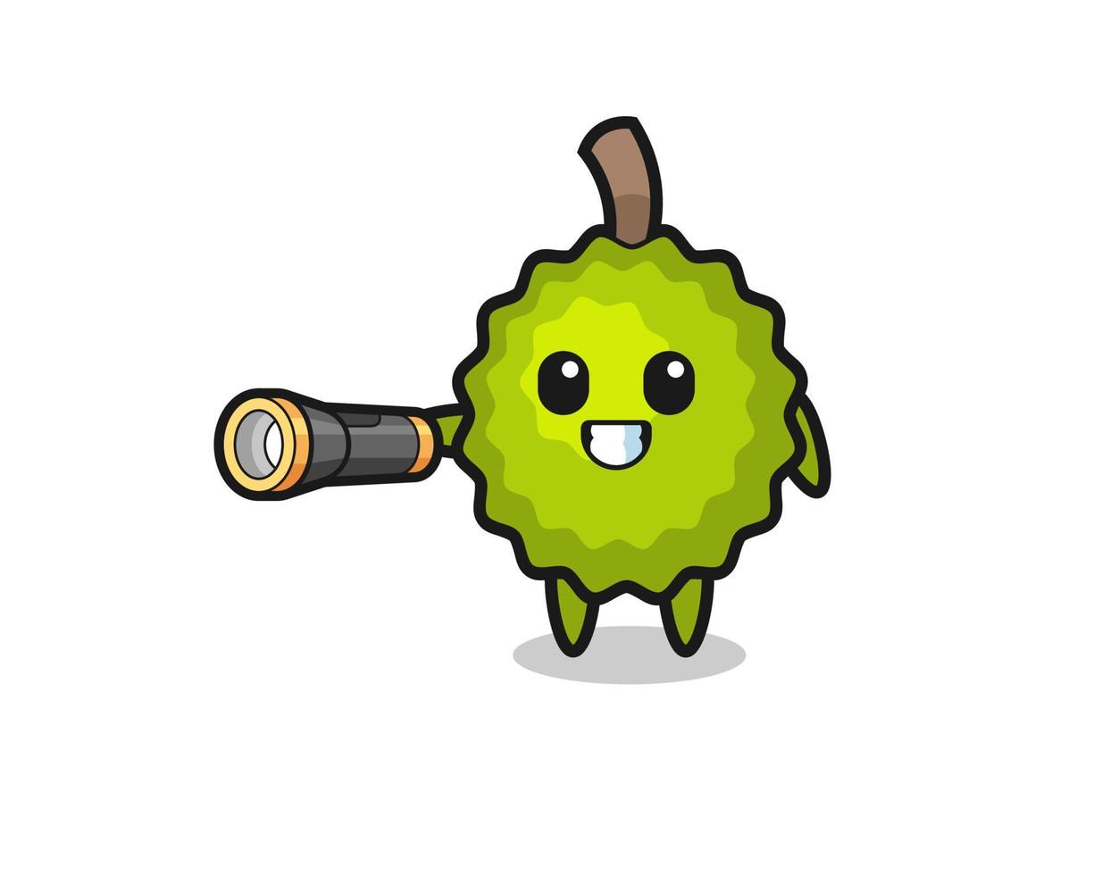 durian mascotte met zaklamp vector