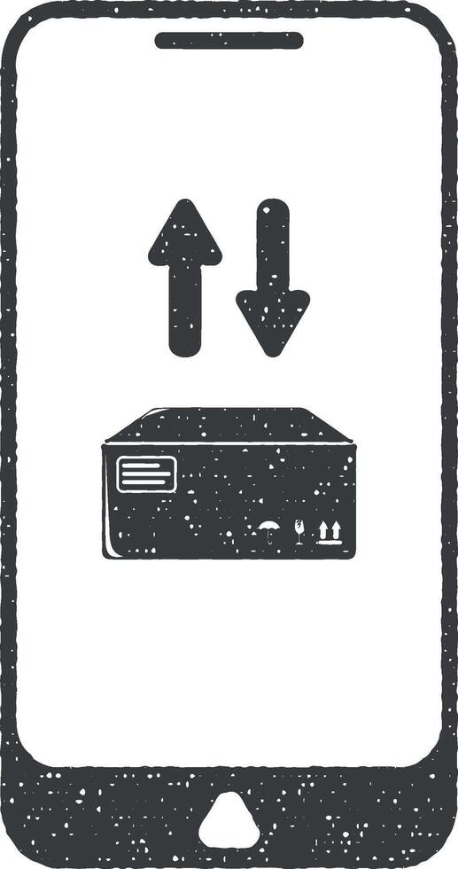 mobiel toepassing pakket levering vector icoon illustratie met postzegel effect