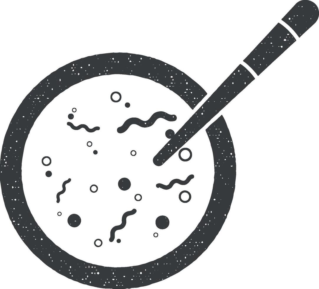 bacterie s, Petri gerecht, biologie, laboratorium vector icoon illustratie met postzegel effect