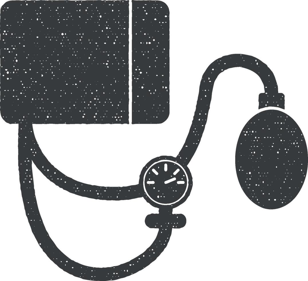 bloeddrukmeter, medisch instrument, bloed druk, vector icoon illustratie met postzegel effect