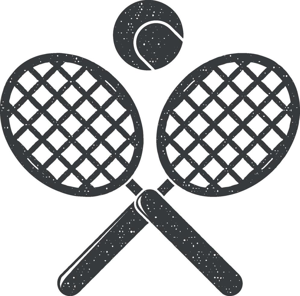 tennis racket en bal vector icoon illustratie met postzegel effect