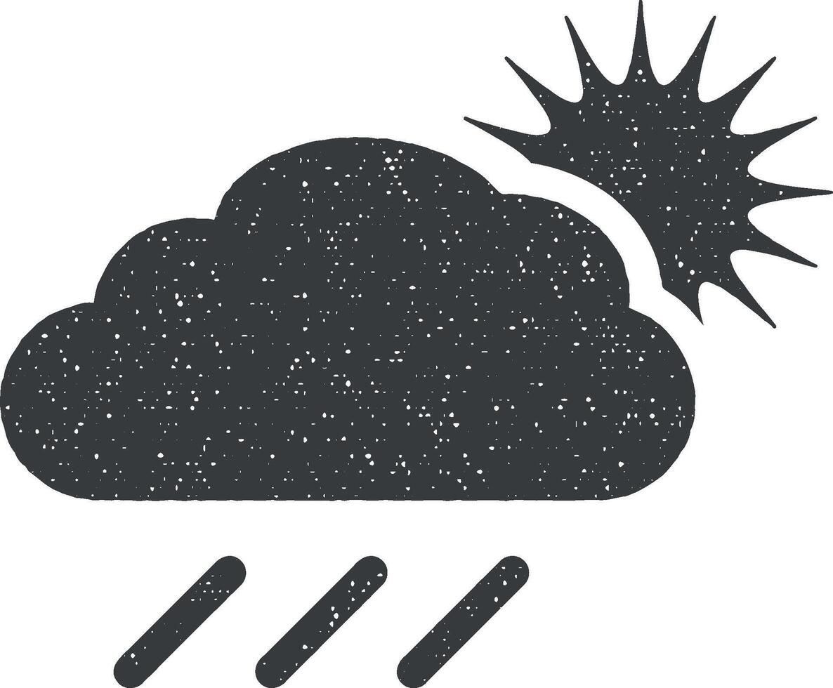 zonnig, regenachtig weer vector icoon illustratie met postzegel effect