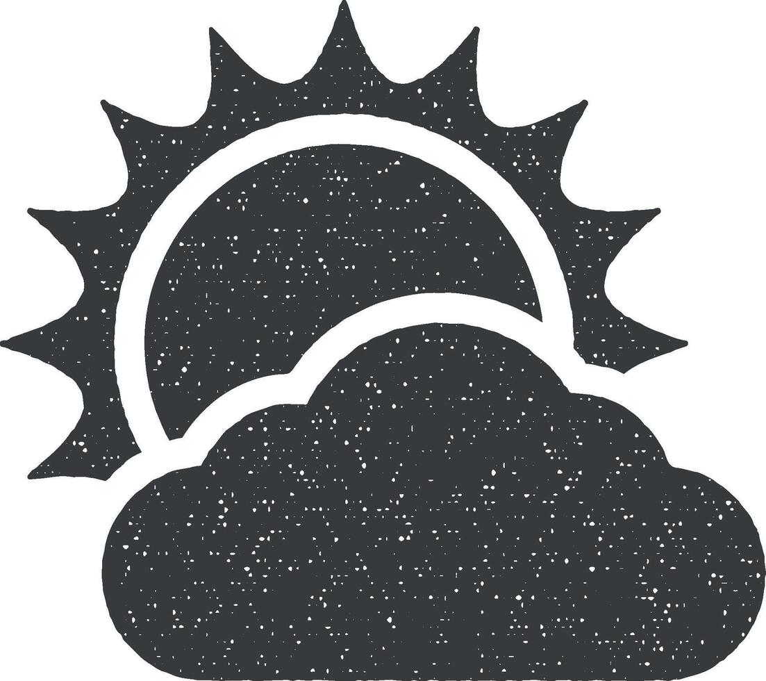zon, bewolkt vector icoon illustratie met postzegel effect