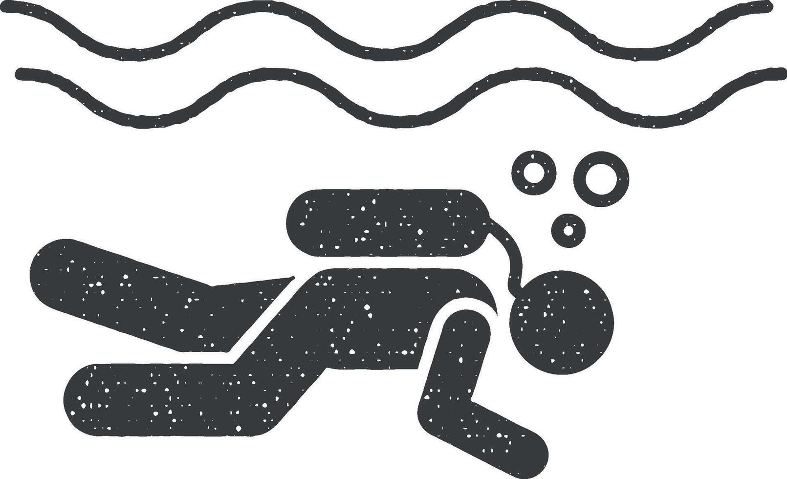 Mens zwemmen onderwater- icoon vector illustratie in postzegel stijl