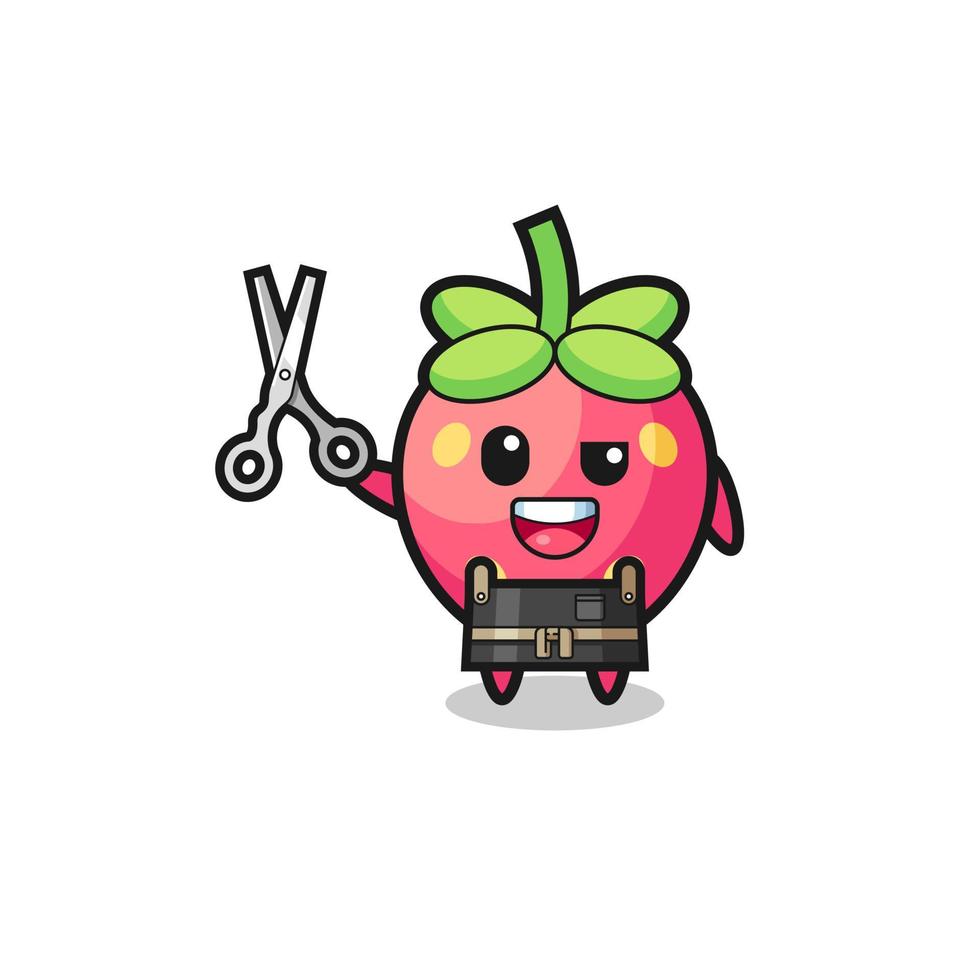 aardbeikarakter als kappersmascotte vector