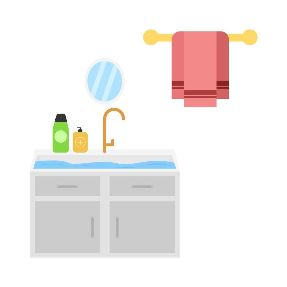 zeep in water wastafel miror met handdoek hangende illustratie vector