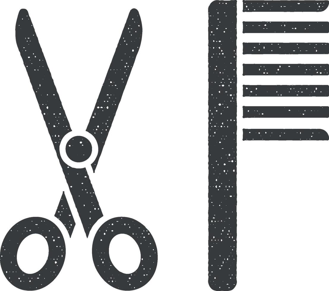 schaar, kam, haarborstel icoon vector illustratie in postzegel stijl