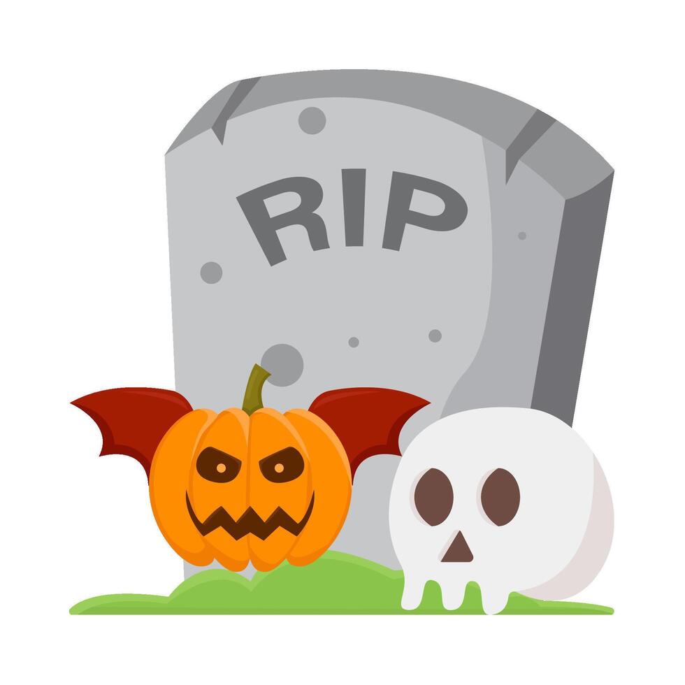 pompoen halloween knuppel met schedel in grafsteen illustratie vector