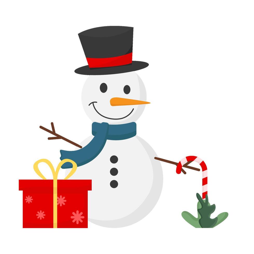 sneeuwman met geschenk doos illustratie vector