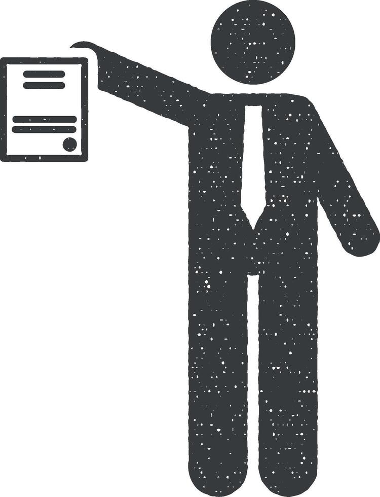 pictogram van certificaat, functie, Mens icoon vector illustratie in postzegel stijl