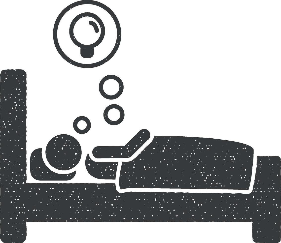 Mens hebben idee gedurende slaap icoon vector illustratie in postzegel stijl