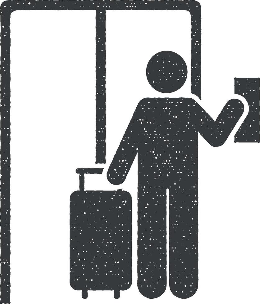 hotel, Mens, reizen icoon vector illustratie in postzegel stijl