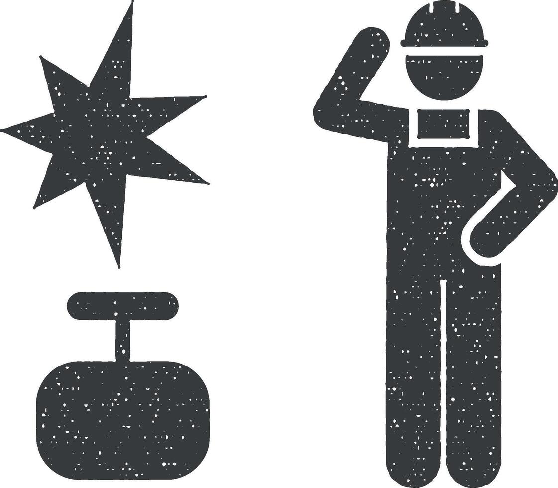 gas, industrie, Mens, arbeider, baan icoon vector illustratie in postzegel stijl