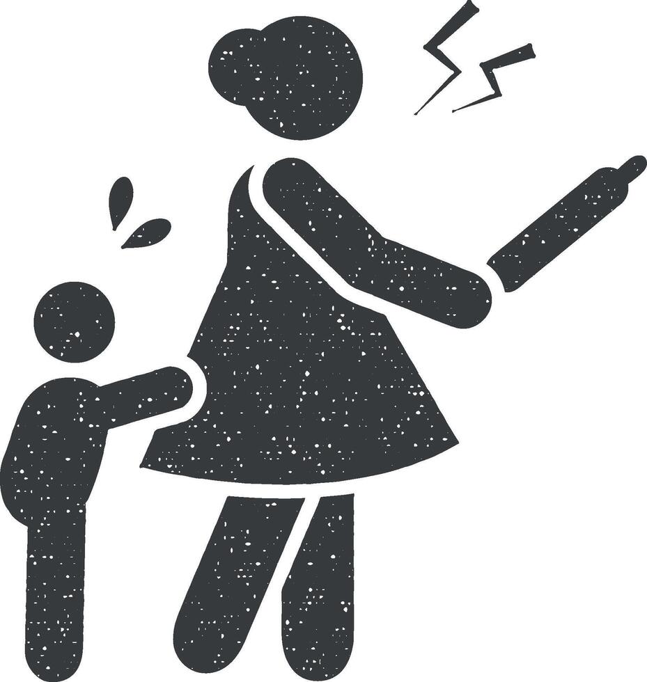 moeder, boos, baby icoon vector illustratie in postzegel stijl